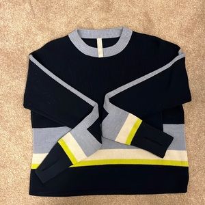 Size small blue, white, and green striped Athleta sweater in great condition.